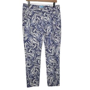 J McLaughlin Blue Leaf Print Mid Rise Stretch Straight Leg Jeans Pants Size 12